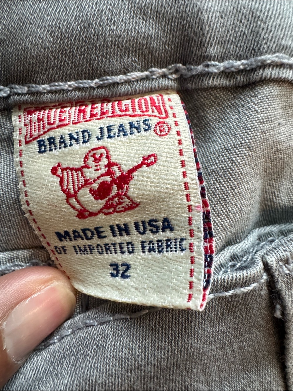 True Religion Gray Label Jeans with Red & Blue Logo